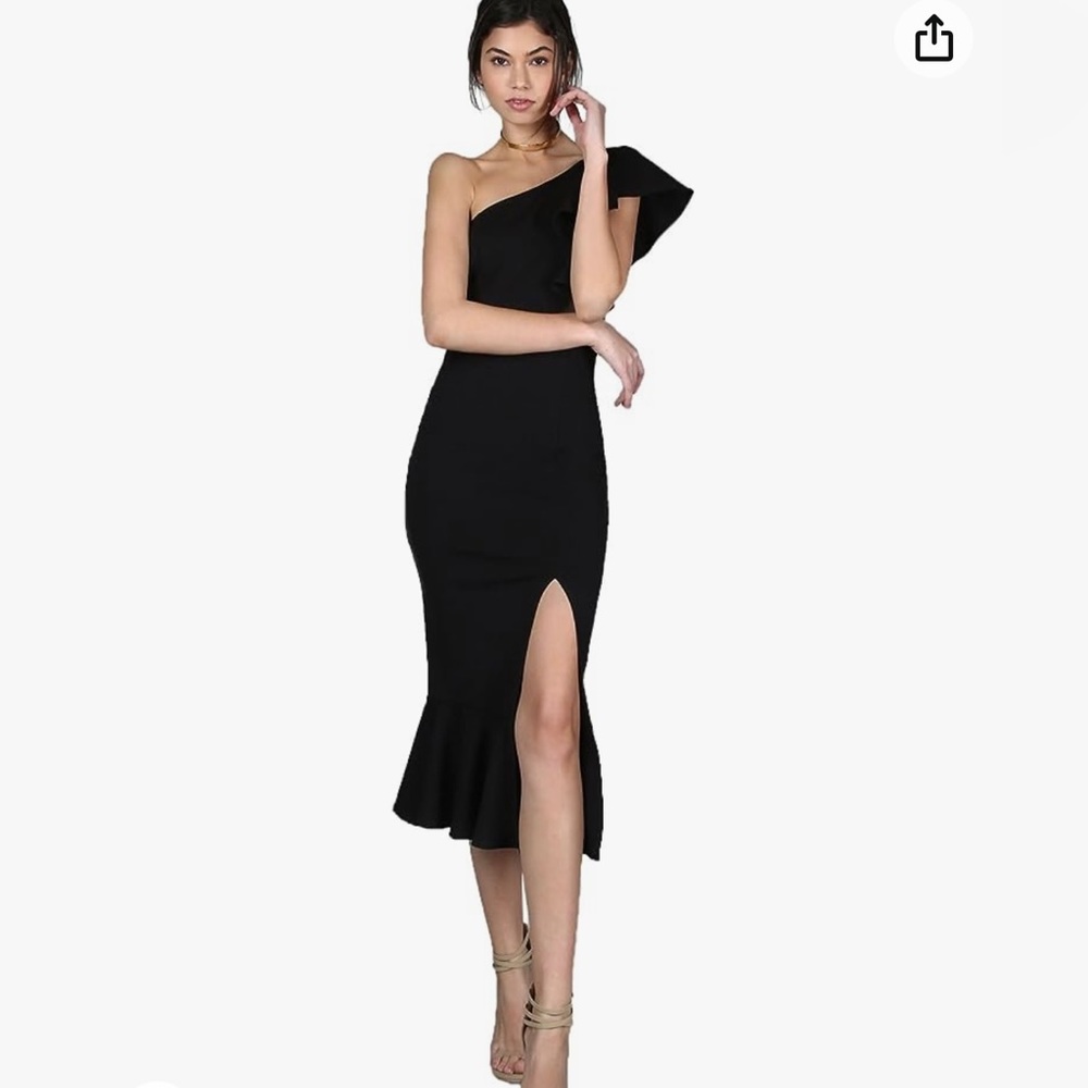 Floerns Women’s Ruffle One Shoulder Split MIDI Dress